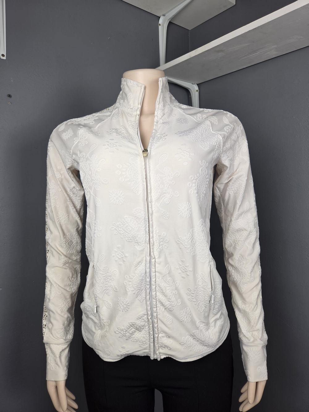 Women’s Cream Embroidered Zip Jacket